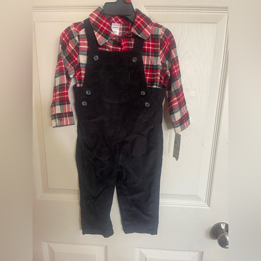 Carter's Red Plaid Shirt with Black Overalls